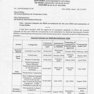 RRB Exam Calendar 2026